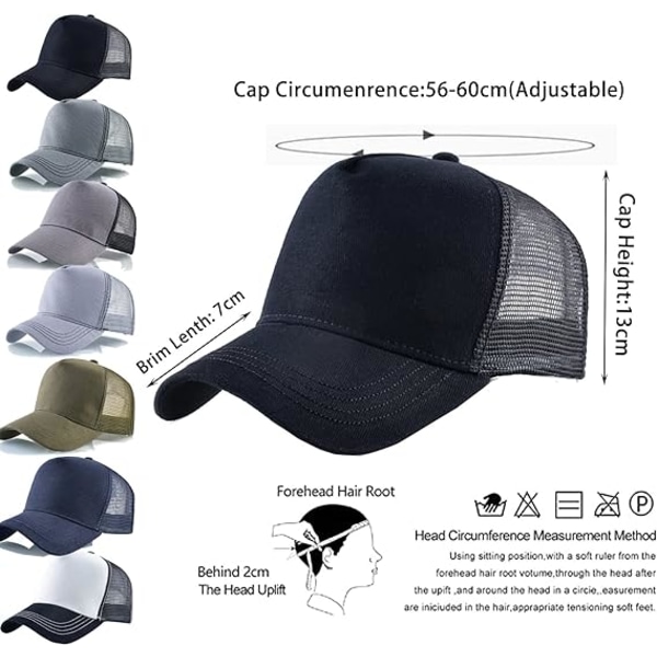 Baseball Cap for Men Women,5 Panel Adjustable Plain Trucker Cap