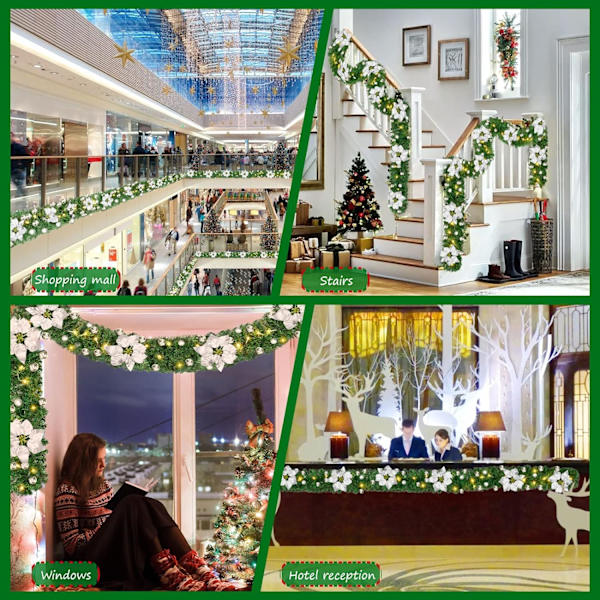 Julekranse, Juleguirlande med Lys, 2,7 m Krans Ornamenter Lys, Julepynt, Julekranse til Hoveddør Blue