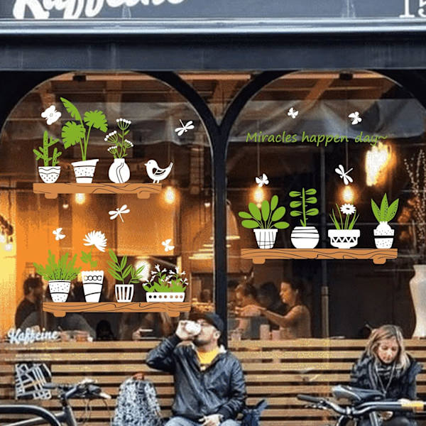 Seinätarrat - Ruukutetut vihreät kasvit, irrotettavat DIY itseliimautuvat vihreät keittiön seinätarrat, taideseinän koristelu