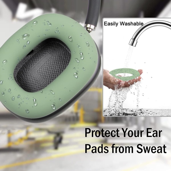 Silikoniset suojapehmusteet AirPods Max -kuulokkeille, hienkestävät, helposti pestävät, kestävät Avocado Green