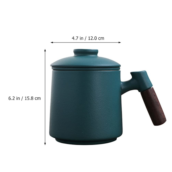 Keramisk Tekopp med Te-infuser og Lokk Tekrus Kopper i Trehåndtak Pottetekopp med Filter Kaffe Krus Melkekrus, 400ml
