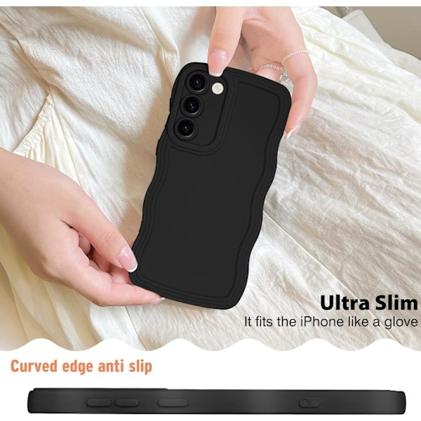 Samsung Galaxy S23 Plus Mobilskal för Tjejer Kvinnor, Sött Lockigt Vågformad Ram Flytande Silikon Flexibelt Mjukt Stötsäkert Kameraskydd Stötfångarskal black S23 Ultra