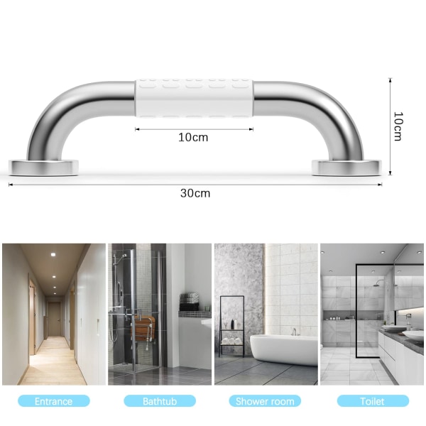 Turvallinen ammekahva, seinään kiinnitettävä ruostumattomasta teräksestä valmistettu kylpyhuoneen tartuntakahva, liukumaton ammekahva, suihkukahva kylpyhuoneen vessaan 30 cm