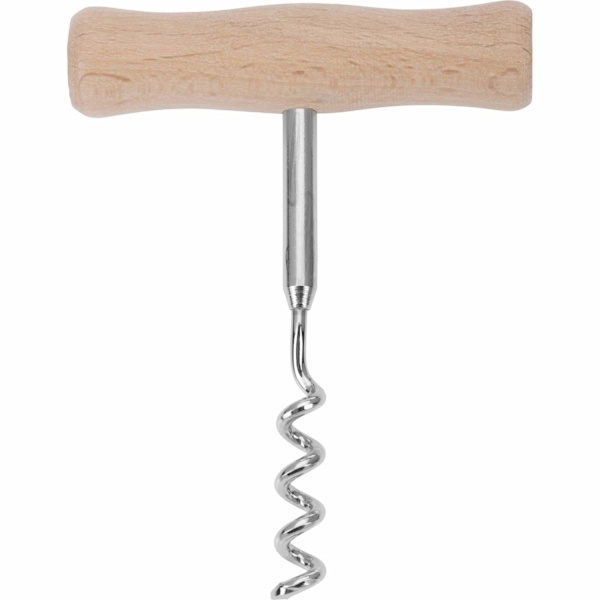 Korkskruv, spiral med själ, längd: 9,5 cm, trä/stål, träig, ljusbrun/silver