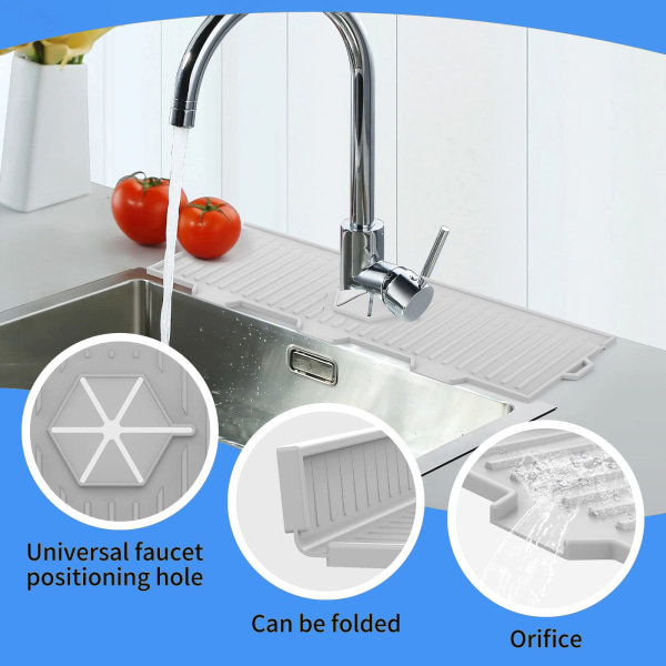 Kjøkkenvask Silikonkran Håndtak Dryppmatte-Sort og Grå