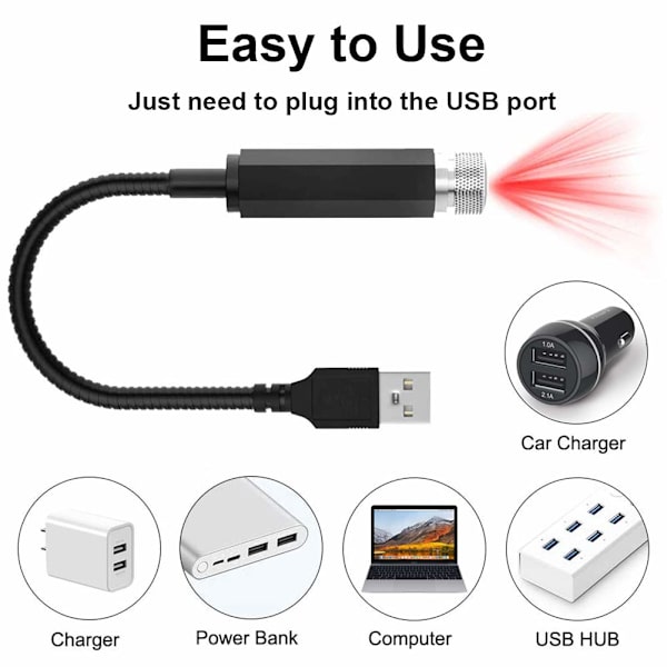 2-pack USB-stjärnprojektor LED-nattlampa för bilens innertak