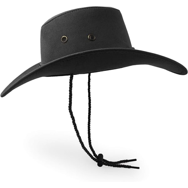 Cowboyhat, Solhat Faux Felt Læder Suede Rejsehat Western Hat Udendørs Solbeskyttelse, Sort