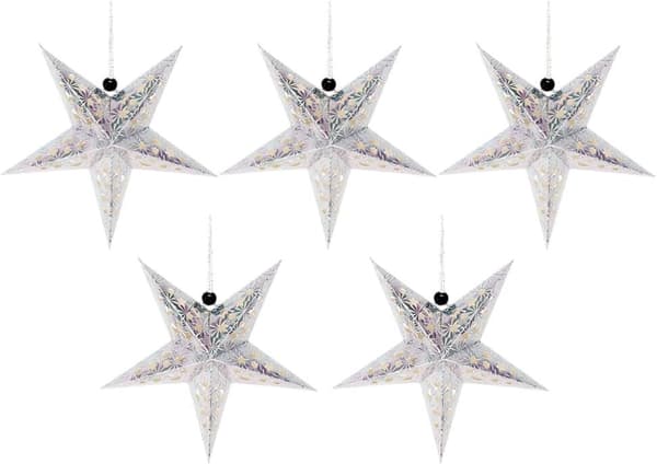 5-pack pappersstjärnlyktor - 45 cm - Juldekorationer (Silver)-FO-