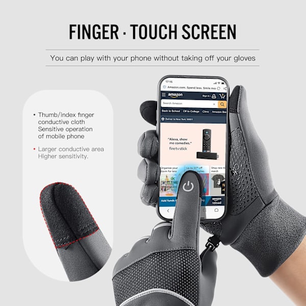 Vinter Termiske Handsker Løbe Touchscreen Handsker Vandafvisende Anti-Slip Vindtætte Koldvejr Handsker M Grey M