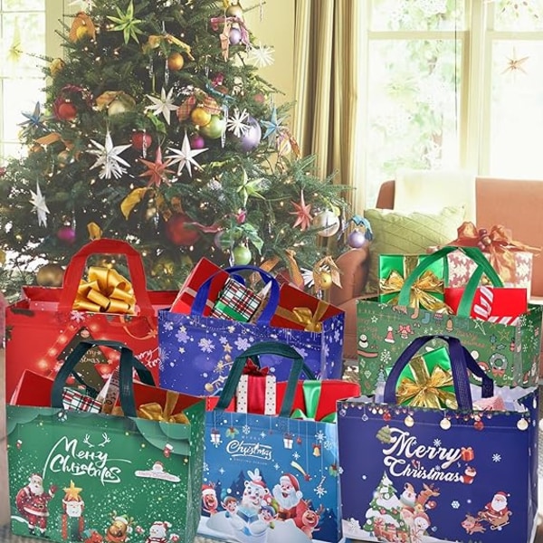 12 STK Julegaveposer Store Juleposer, Bærbare Juleposer Gavepose Gjenbrukbare Poser Til Gavehandel 32 * 24 * 17CM