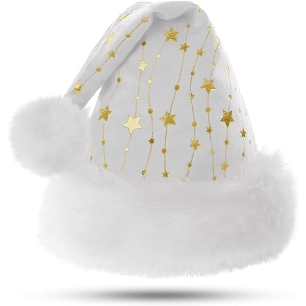 Joulupukin hattu aikuisille, pörröinen jouluhattu kultaisilla tähdillä, lämmin iso jouluhattu miehille ja naisille