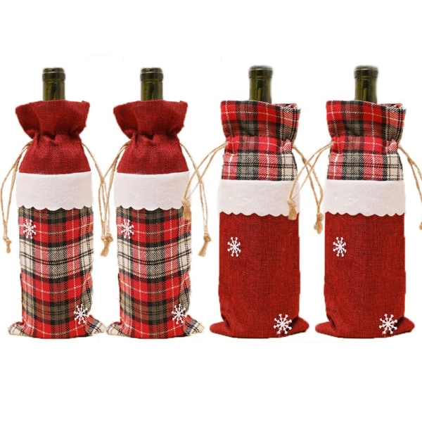 4 Pack Christmas Wine Bottle Bags with Drawstring Reusable Red