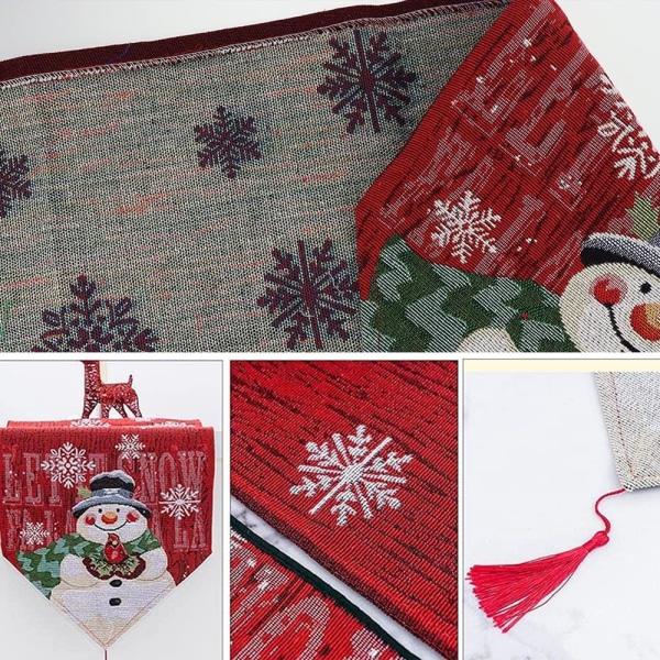 33 * 183cm Joulupöytäjalka Punainen Viihtyisä Joulukoristeet Pöytä Brodeerattu Lumiukko Lumihiutalekuvioinen Ruokapöydän koristelu