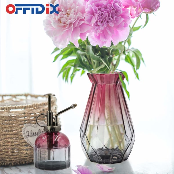 Glassvase Gradient Flerfarget vase Geometrisk fasettert fargerik glassvase for hjem, kontor eller bryllup (lilla grå)