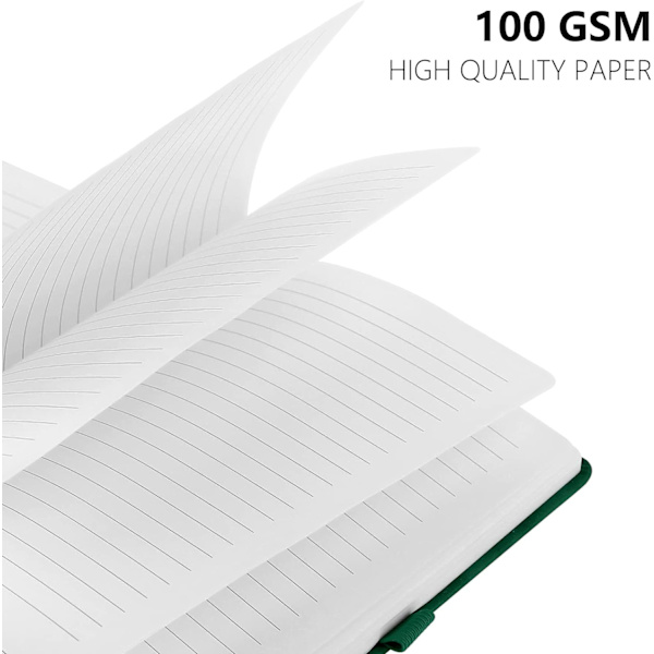 A5 Anteckningsbok, 2-pack A5 Anteckningsböcker 200 Sidor 100 GSM Journal Anteckningsbok Hårdpärm med Bokmärke, Pennhållare och Elastisk Stängning Black + dark green