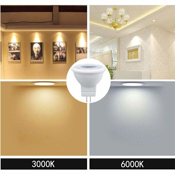 3W MR11 GU4 LED-pære, koldt hvidt lys 6000K AC/DC 12V (4 stk.)