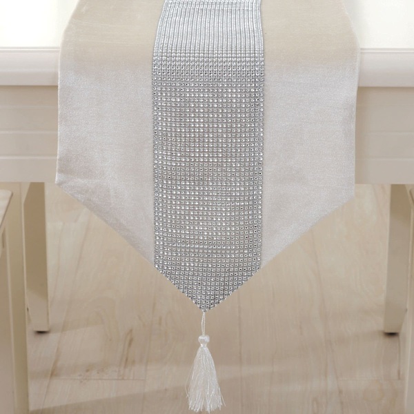 Paljett Rhinestone Diamant Bordslöpare (13\" x 82\", Risvit)