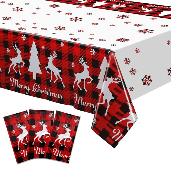 3 Pack Merry Christmas Pöytäliina punainen ja musta ruudullinen (54x108")