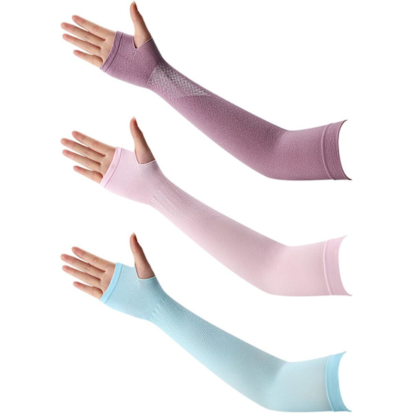 Arm Sleeves, 3 Par UV Beskyttelse Kølende Arm Sleeves 4 Farver Arm Sleeve, blå, lilla, pink