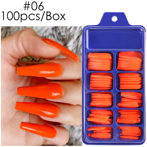 10 storlekar kistformade ballerinafalska nagelspetsar - 100 st/låda fullständiga naglar för DIY akryl nagelkonst #6 #6