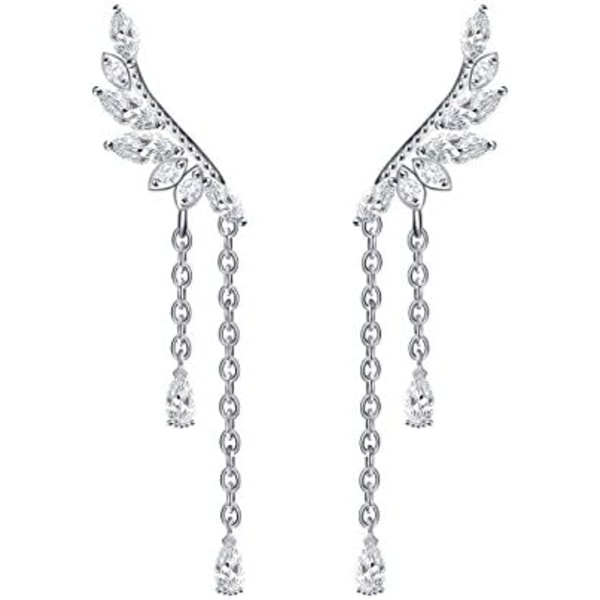 925 Sterling Silver Crystal Dangle Ear Cuff örhänge för kvinnor