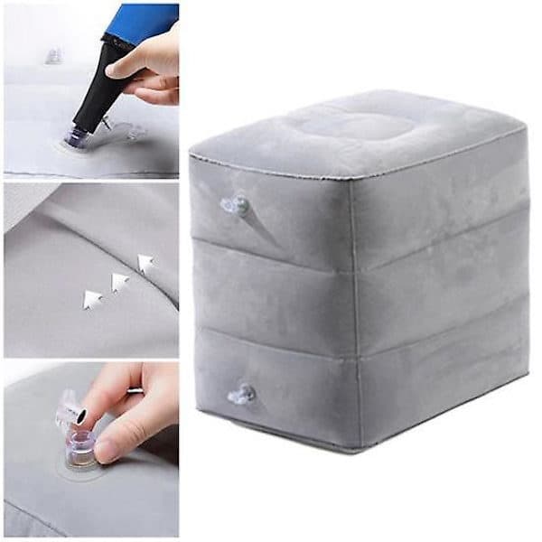 Uppblåsbart flygplansfotstöd, justerbar höjd, hållbart, mjukt, allmänt ändamål, hopfällbart, bärbart ljusgrått light gray