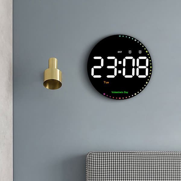 Väggklocka elektronisk klocka LED-display väggklocka stor teckensnitt termometer evighetskalender