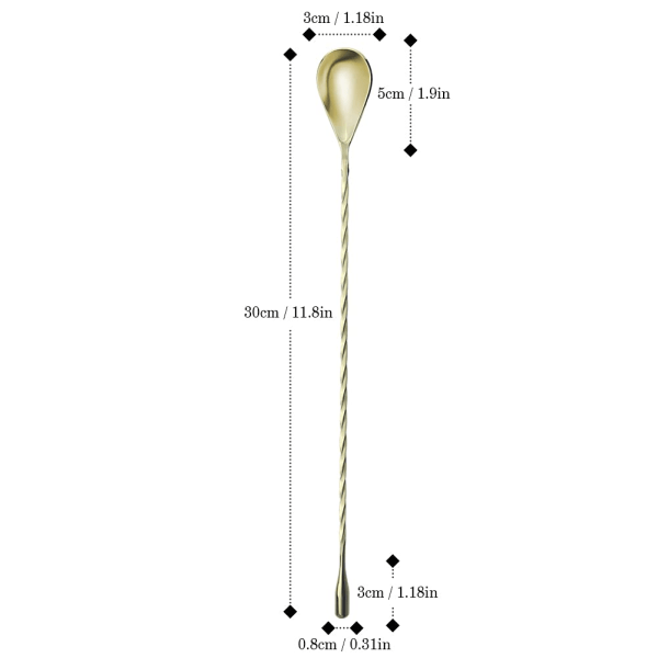 Rustfritt stål cocktailblandeskje Bar skje Langt håndtak Lang cocktailrører for bartender Attraktiv spiraldesign Perfekt 30cm Gull