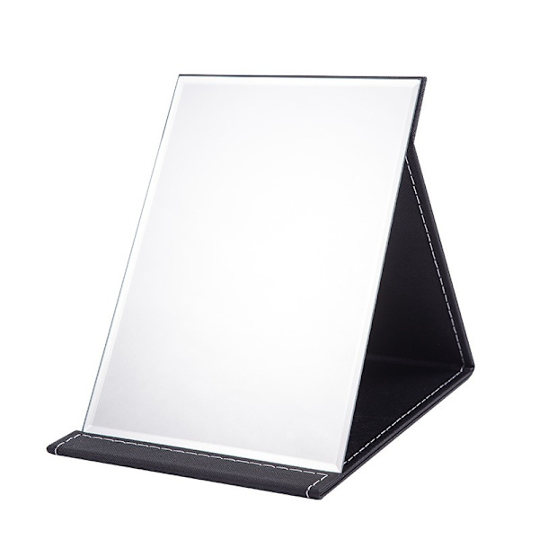 Lille spejl makeup rejse spejl, 25x 18 cm bærbare spejle på stand til makeup bord foldespejl fritstående kompakte spejle  sort