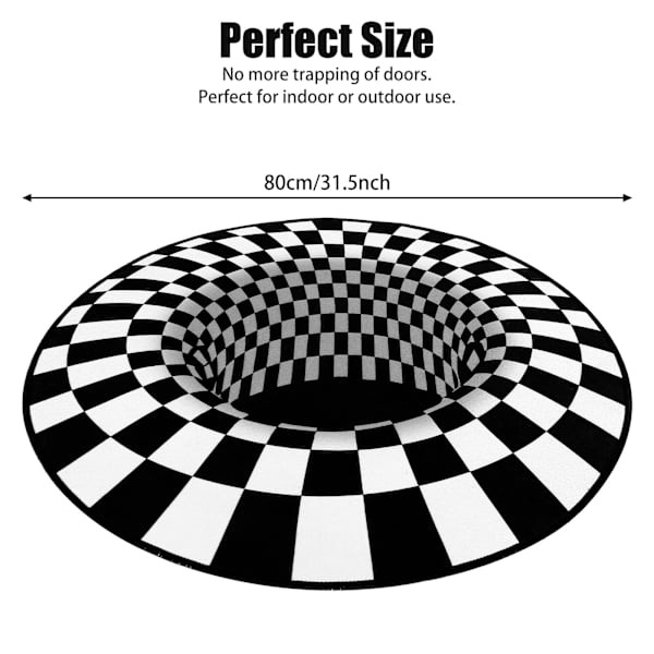 3D pohjaton reikä optinen illuusio matot, mielenkiintoiset pyöreät matot pyörre ansa matto, liukumaton matto keittiön lattialle käytävä (80 cm halkaisija)