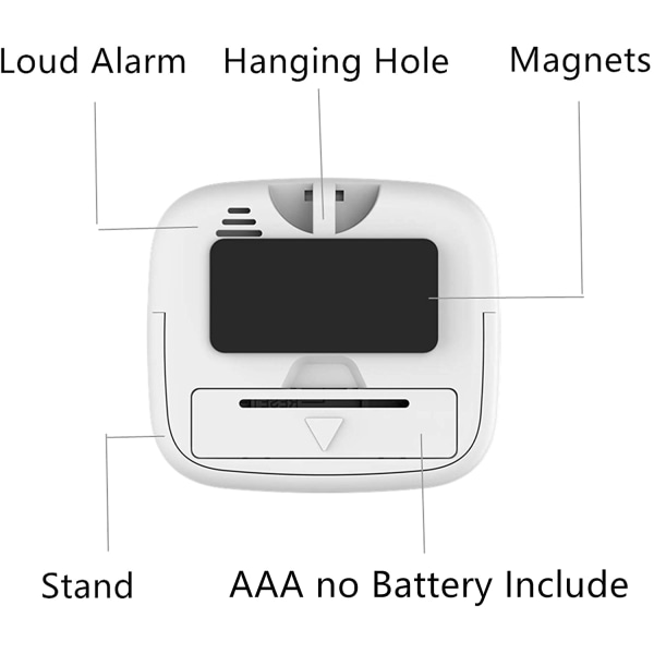 Magneettinen keittiökello isolla LCD-näytöllä Valkoinen