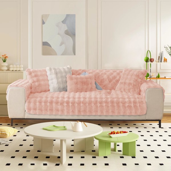 Tykke Kanin Plys Sofa Betræk 1 2 3 Sæders, Sjove Fuzzy Sofa Betræk, Varmt Fløjl Sofa Pude Betræk (90x90cm)