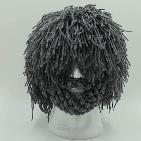 Viking Skägg Beanie Hornhatt Vinter Varm Mask Stickad Ull Rolig Dödskallehatt Julpresent