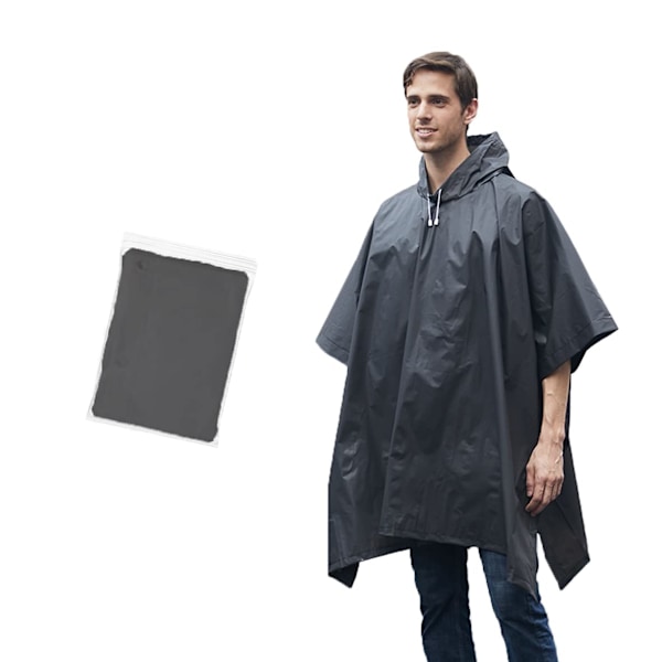 Regnponchoer til kvinder og mænd med snørehætte til voksne Black