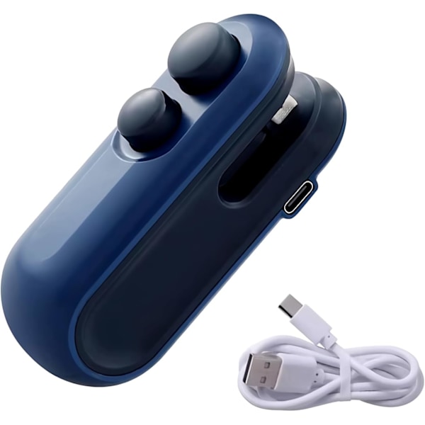USB-C Oppladbar Poseforsegler, 2-i-1 Poseforsegler Varmeforsegler med Kutter og Magnet, Mini Poseforsegler for Plastpose Snackpose (Mørkeblå)