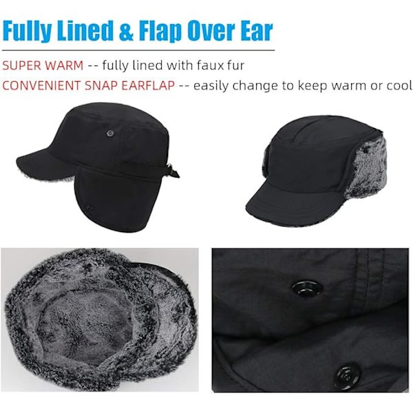 Unisex militær-inspireret kadetkasket med øreklapper til koldt vejr, fuldt foret med imiteret pels Dark gray