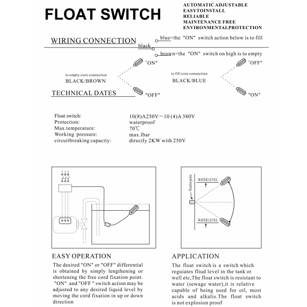 2M svømmerkontakt automatisk vandstandskontrol til pumper