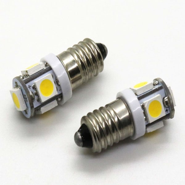 10 stk E10 12V LED pærer 5SMD 0,5W 50LM lampe (varm hvid)