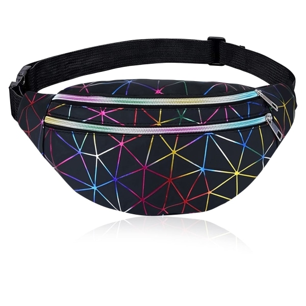 Colorful Shiny Belt Bag-Geometric Laser Waterproof Chest Pack -  Fanny Pack for Travel Party Sports Running Hiking Daily Use