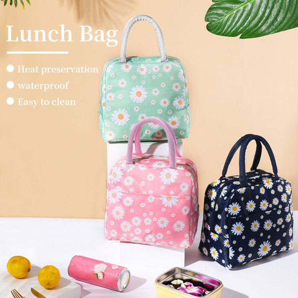 Isoleret frokostpose, bærbar termisk frokostpose køletaske frokostboks arrangør tote taske arbejde skole picnic camping rejse (Daisy Pink)