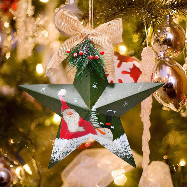 Metallstjärna hängande prydnad för julgran (grön, tomte)