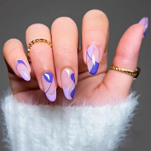 24 kpl lyhyet tekonkynnet, Almond By Design Nails, kiiltävät ranskalaiset tekonkynnet lyhyet, akryyliset tekonkynnet liimalla