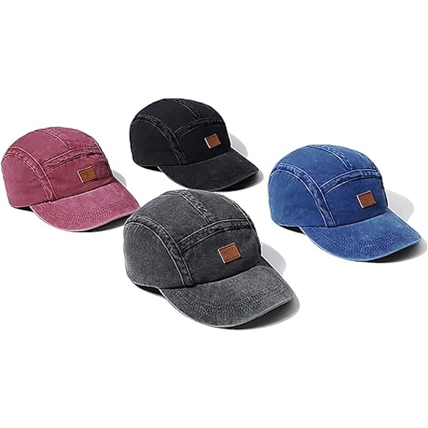 Bomullsvaskede Baseball Caps Vintage 5 Panel Caps Lav Profil Dad Hat Casual Solhatt, svart