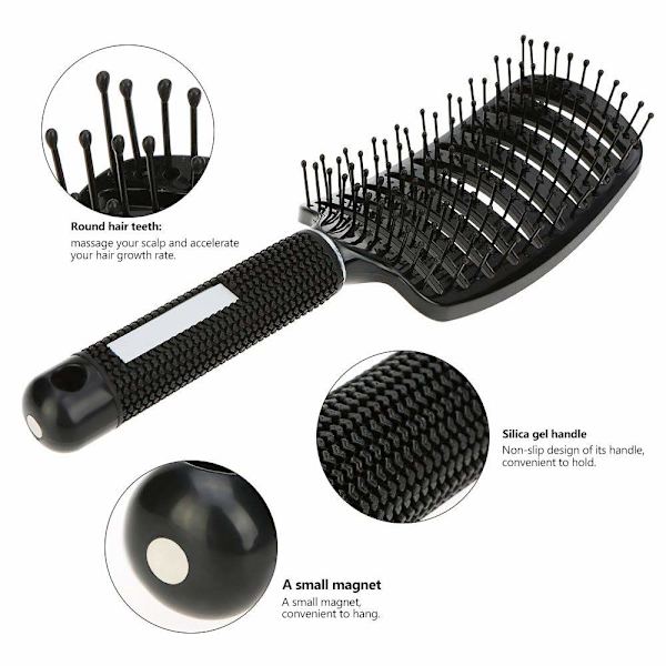 Vent Hair Brush Blow Dryer Brush, Naiset Paksut Pitkät Hiukset(Musta)