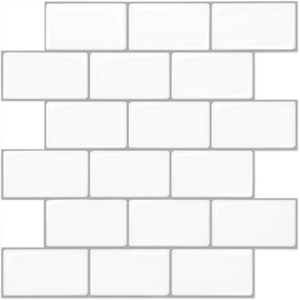 12\"x12\" Klistremerker, Skrell og Lim Subway Fliser Bakplate, Blanke Hvite Selvklebende Veggfliser 10-pakning