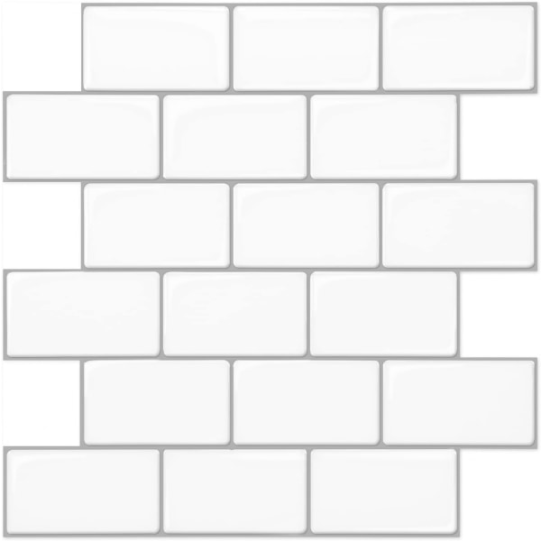 12"x12" Stick on kakel, Peel and Stick Subway Tile Backsplash, glänsande vita självhäftande väggplattor 1 förpackning