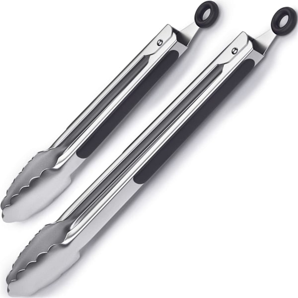 Kjøkken Tenger - 9'' & 12'' Sklisikre Smart Låsende Rustfritt Stål Matklyper med Rustfritt Stålspisser for Grilling BBQ Servering Salat Is
