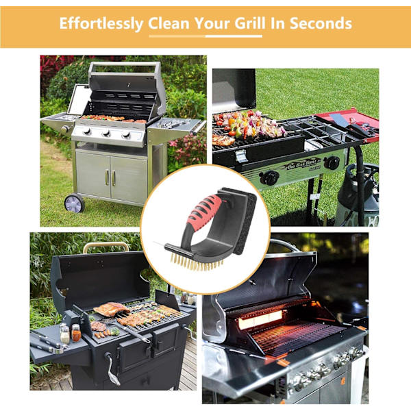 Grillborste i mässing för utomhusgrill, multifunktionell med skurborste av mässingstrån, röd, 17,8 cm