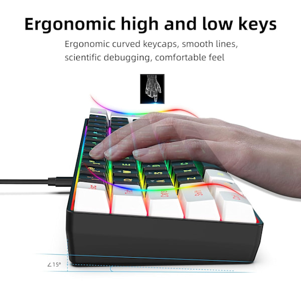 60% Trådløst Spilltastatur, Lite RGB Bakgrunnsbelyst Membran Spilltastatur, Ultra-Kompakt Vanntett Mini Tastatur for PC og Spilldatamaskin
