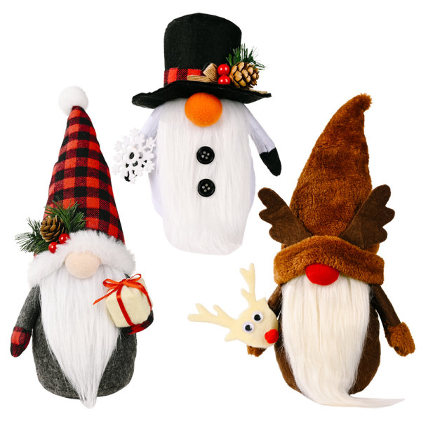 3 kpl ruotsalaisia ​​pehmoisia joulupukin tonttuja, käsintehty pehmo joulukoristeita